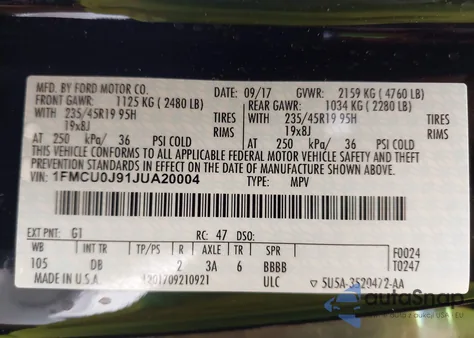 2018 Ford Escape Titanium z USA, uszkodzony, nr VIN 1FMCU0J91JUA20004